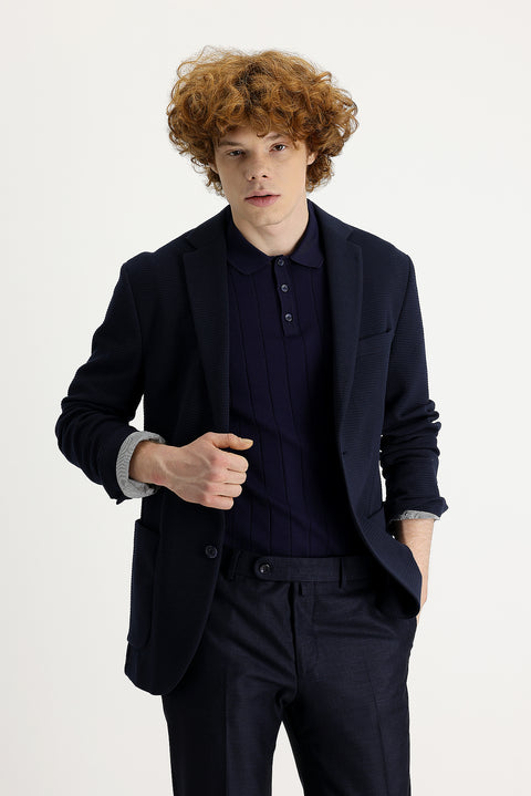 Dark Navy 7 Drop Super Slim Fit Extra Narrow Cut Eyelet Sport Jacket