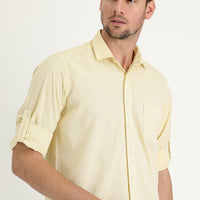 Mustard Long Sleeve Relaxed Fit Patterned Cotton Shirt