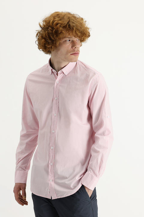 Dusty Pink Long Sleeve Slim Fit Narrow Cut Cotton Shirt