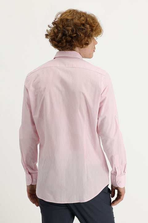Dusty Pink Long Sleeve Slim Fit Narrow Cut Cotton Shirt