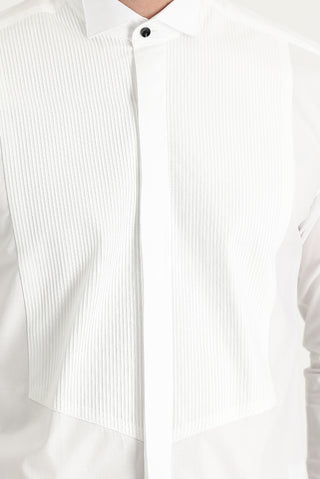 Beyaz Ata Yaka Slim Fit Dar Kesim Piliseli Pamuk Gömlek