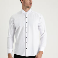 White Long Sleeve Stand Collar Slim Fit Narrow Cut Cotton Easy Iron Shirt