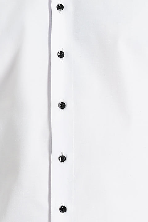 White Long Sleeve Stand Collar Slim Fit Narrow Cut Cotton Easy Iron Shirt