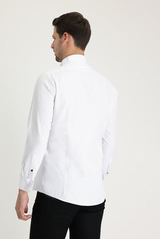 Beyaz Uzun Kol Ata Yaka Slim Fit Dar Kesim Pamuklu Kolay Ütülenebilir Gömlek