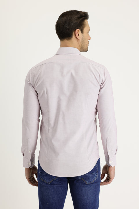 Light Red Long Sleeve Slim Fit Narrow Cut Classic Patterned Cotton Easy Iron Shirt