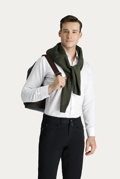Beyaz Uzun Kol Slim Fit Dar Kesim Desenli Klasik Pamuklu Kolay Ütülenebilir Gömlek