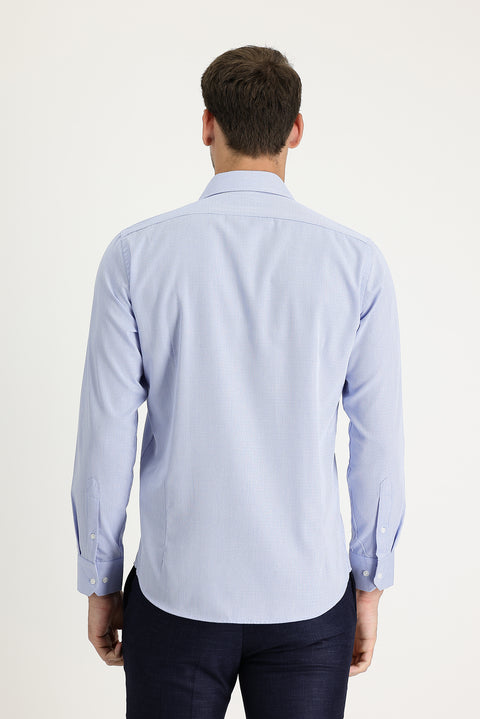 Light Blue Long Sleeve Slim Fit Narrow Cut Classic Patterned Cotton Easy-Iron Shirt