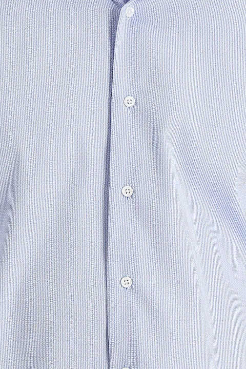 Light Blue Long Sleeve Slim Fit Narrow Cut Classic Patterned Cotton Easy-Iron Shirt