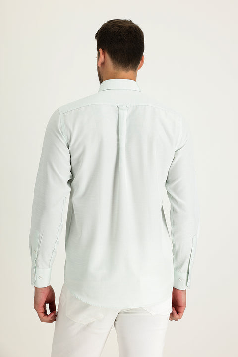Aqua Green Long Sleeve Relaxed Fit Linen-Look Shirt