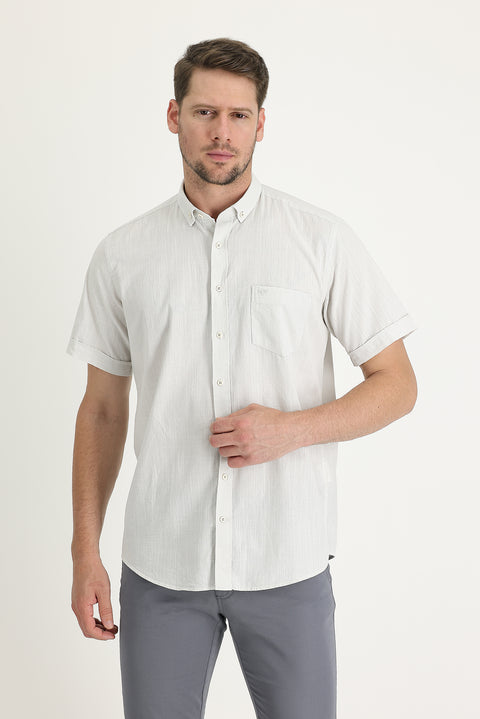 Stone Short Sleeve Regular Fit Cotton Shirt