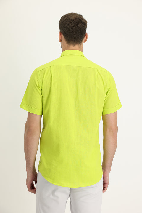 Pistachio Green Short Sleeve Regular Fit Cotton Shirt