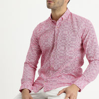 Sugar Pink Long Sleeve Slim Fit Printed Cotton Shirt