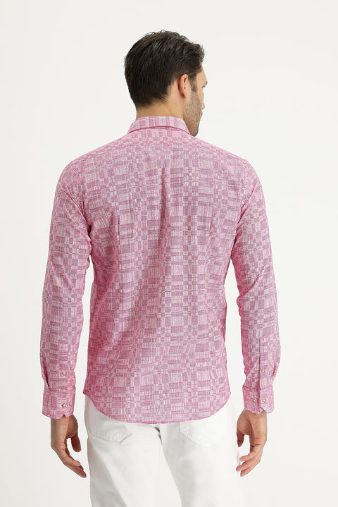 Sugar Pink Long Sleeve Slim Fit Printed Cotton Shirt