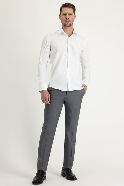 White Long Sleeve Slim Fit Classic Non-Iron Satin Cotton Shirt