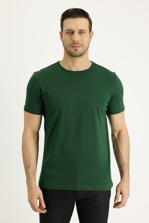 Dark Green Crew Neck Regular Fit Supreme Cotton T-Shirt