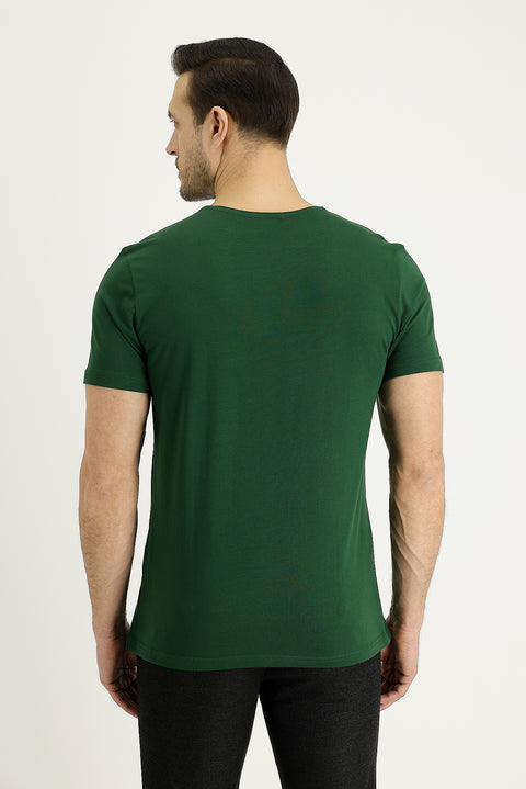 Dark Green Crew Neck Regular Fit Supreme Cotton T-Shirt