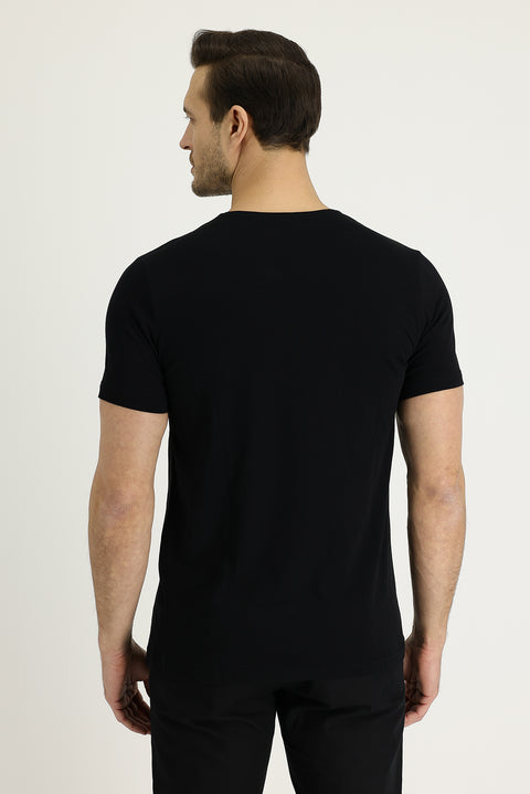 Siyah Bisiklet Yaka Slim Fit Dar Kesim Tişört