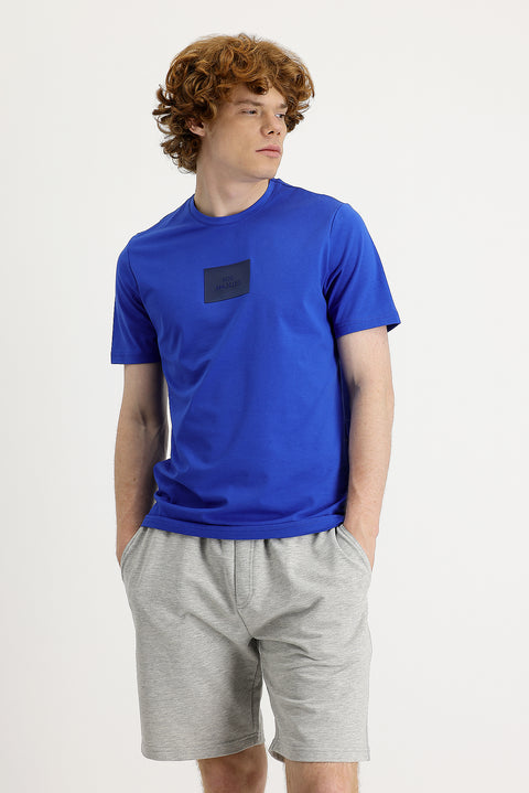 Navy Blue Crew Neck Slim Fit Printed T-Shirt