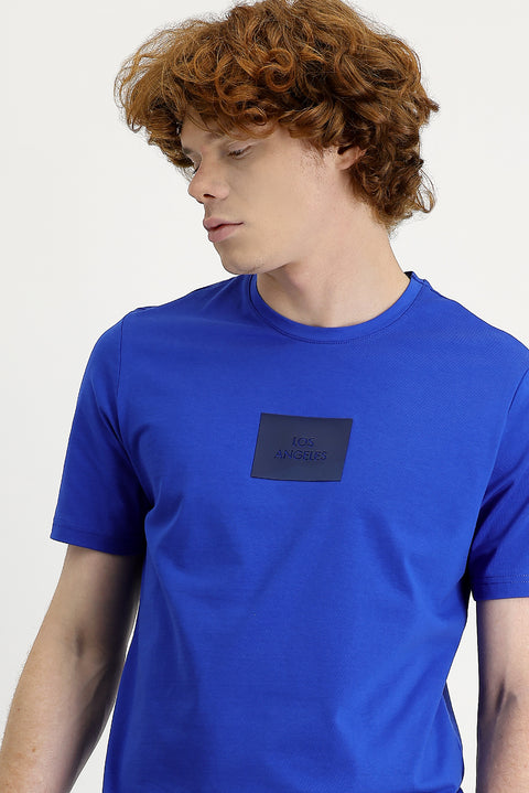 Navy Blue Crew Neck Slim Fit Printed T-Shirt