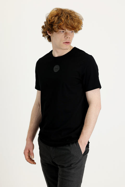 Black Crew Neck Slim Fit Printed T-Shirt