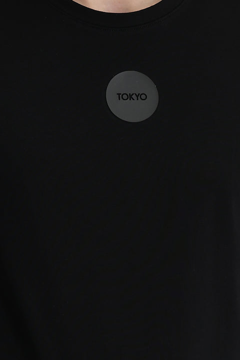 Black Crew Neck Slim Fit Printed T-Shirt