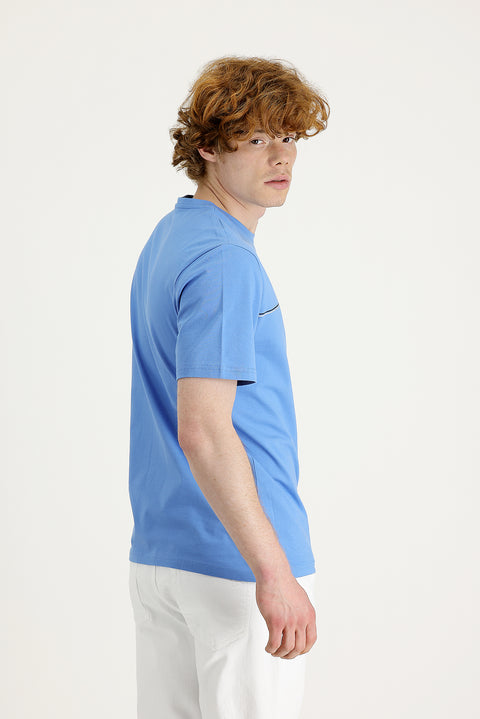 Aviator Blue Crew Neck Slim Fit Printed T-Shirt
