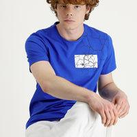 Sapphire Blue Crew Neck Slim Fit Narrow Cut Printed T-Shirt