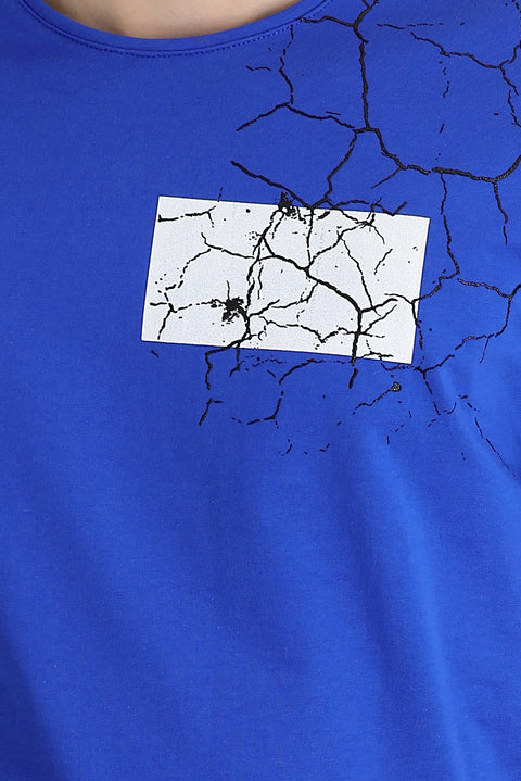 Sapphire Blue Crew Neck Slim Fit Narrow Cut Printed T-Shirt