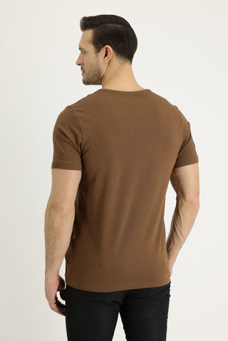 Taba V Yaka Slim Fit Dar Kesim Pamuklu Tişört