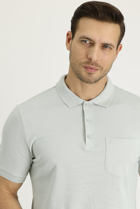Stone Embroidered Polo Collar Regular Fit Cotton T-Shirt