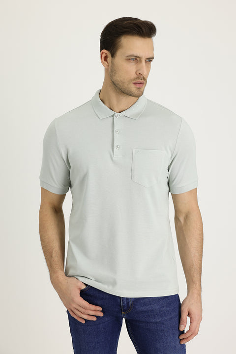 Stone Embroidered Polo Collar Regular Fit Cotton T-Shirt