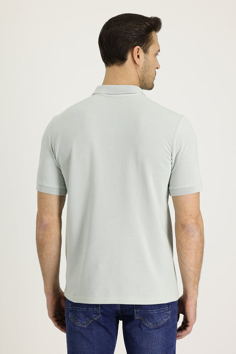 Stone Embroidered Polo Collar Regular Fit Cotton T-Shirt