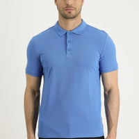 Aviator Blue Polo Collar Slim Fit Embroidered Cotton T-Shirt