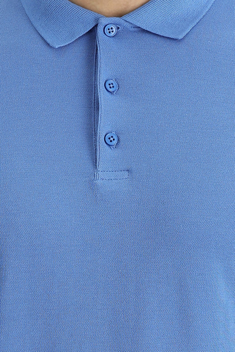 Aviator Blue Polo Collar Slim Fit Embroidered Cotton T-Shirt