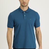 Medium Petrol Polo Collar Slim Fit Narrow Cut Embroidered Cotton T-Shirt