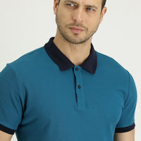 Emerald Green Melange Polo Collar Slim Fit Narrow Cut Patterned Cotton T-shirt