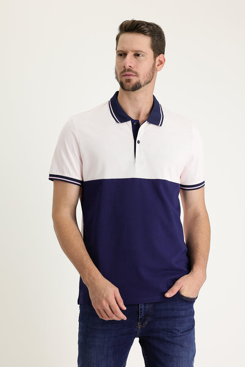 Pink Polo Neck Slim Fit Patterned Cotton T-Shirt