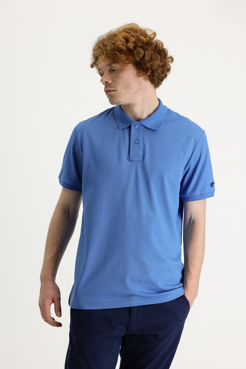 Aviator Blue Polo Collar Slim Fit Printed T-Shirt