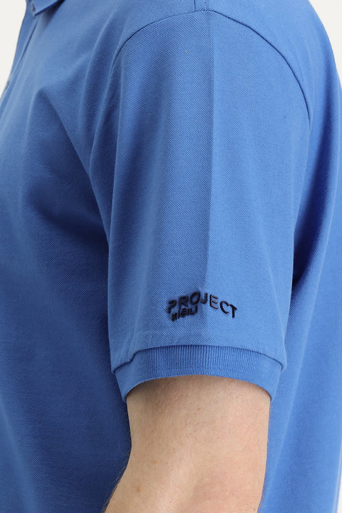 Aviator Blue Polo Collar Slim Fit Printed T-Shirt