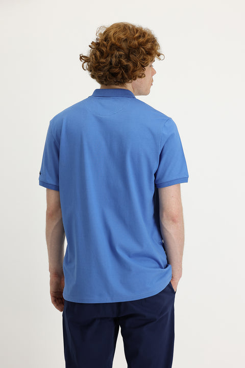 Aviator Blue Polo Collar Slim Fit Printed T-Shirt