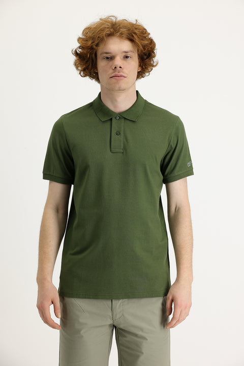 Medium Khaki Polo Collar Slim Fit Printed T-Shirt