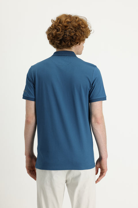 Dark Petrol Polo Collar Slim Fit Printed T-Shirt