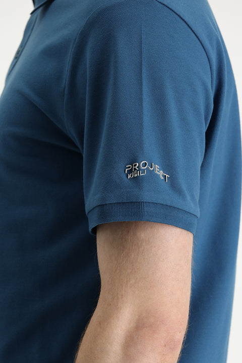 Dark Petrol Polo Collar Slim Fit Printed T-Shirt
