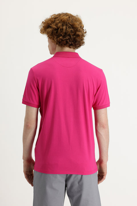 Fuchsia Polo Collar Slim Fit Printed T-shirt