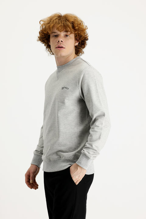 Medium Grey Melange Crew Neck Slim Fit Printed Sweatshirt