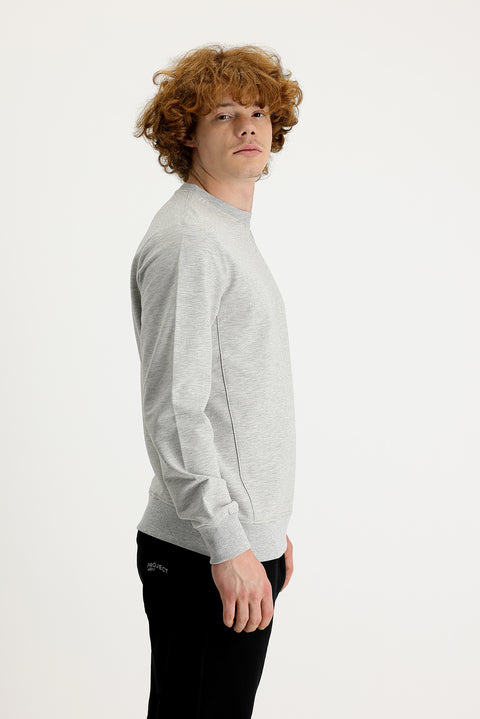 Medium Grey Melange Crew Neck Slim Fit Printed Sweatshirt