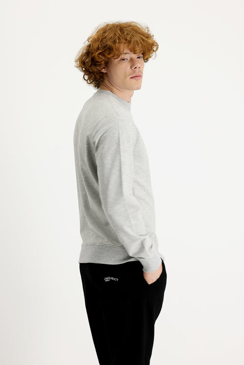 Medium Grey Melange Crew Neck Slim Fit Printed Sweatshirt