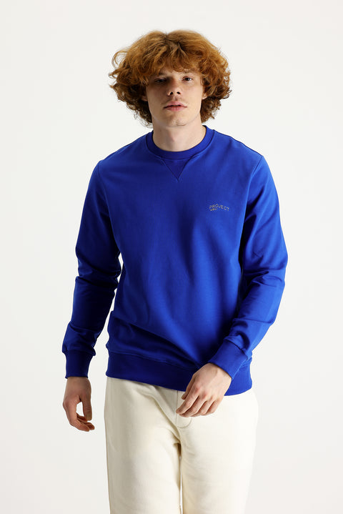 Navy Blue Crew Neck Slim Fit Printed Sweatshirt