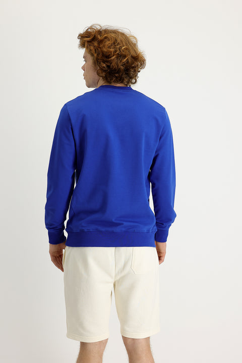 Navy Blue Crew Neck Slim Fit Printed Sweatshirt