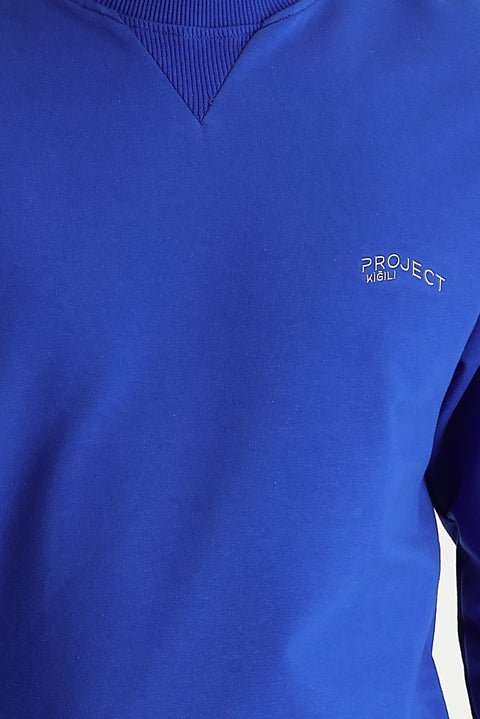 Navy Blue Crew Neck Slim Fit Printed Sweatshirt
